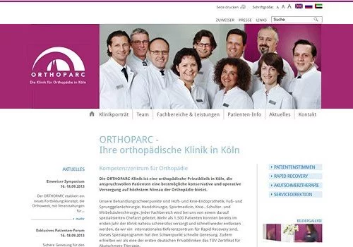 Webdesign für ORTHOPARC Klinik