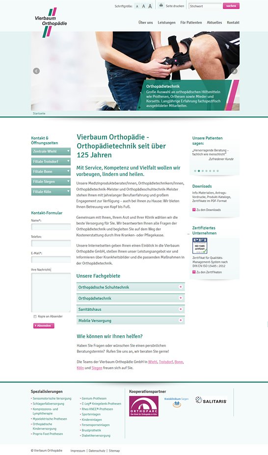 Webdesign aus Köln für Vierbaum Orthopädietechnik