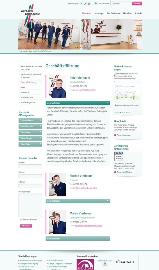 Webdesign aus Köln für Vierbaum Orthopädietechnik Bild 2