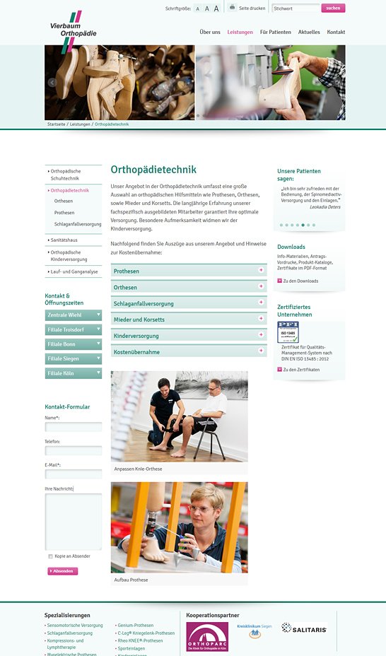 Webdesign Vierbaum Orthopädie