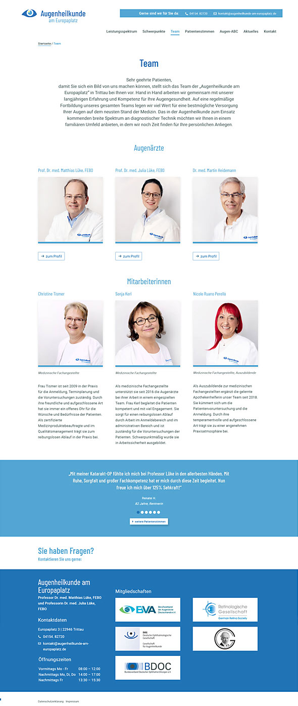 Webdesign für Augenarztpraxis, Team