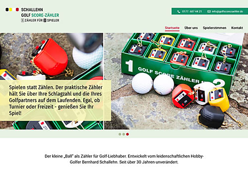 Webdesign für den Original Golf Score-Zähler der Schallehn GmbH, Vorschaubild Projektauswahl