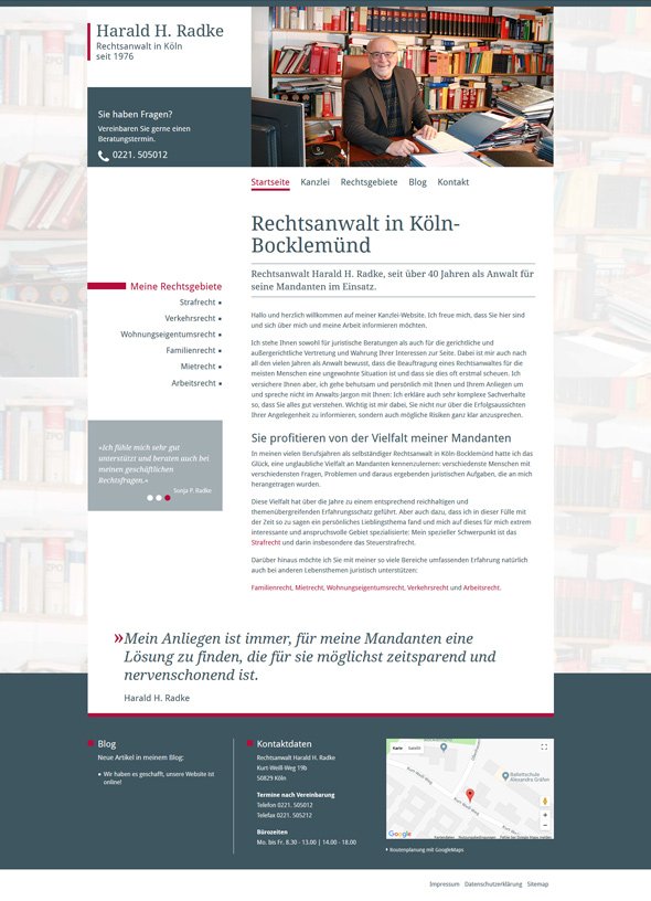 Webdesign Rechtsanwalt Radke, Köln. Startseite