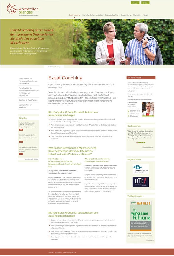 Webdesign Wortwelten Brandes mit Trust-Elementen